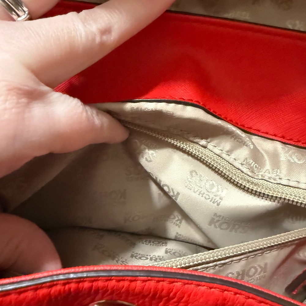 Michael Kors‎ Red Pebbled Leather Convertible Backpack Purse Gold Hardware - Picture 10 of 16